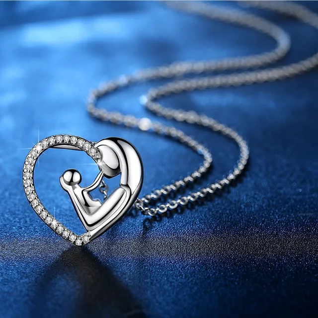 Fashion Hollow Love Heart Mom Pendant Necklace Silver Color Jewelry Zircon Gifts Necklace For Mother 3