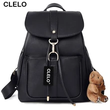 CLELO 2016 Backpack Women Ladies PU Backpack School Fashion Black Bags Vintage Waterproof Backpack For Teenage Girls