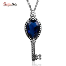 Szjinao ключ 925 стерлингового серебра кулон сапфир дружбы Винтажные Ювелирные изделия лучшие друзья навсегда кристалл ожерелье
