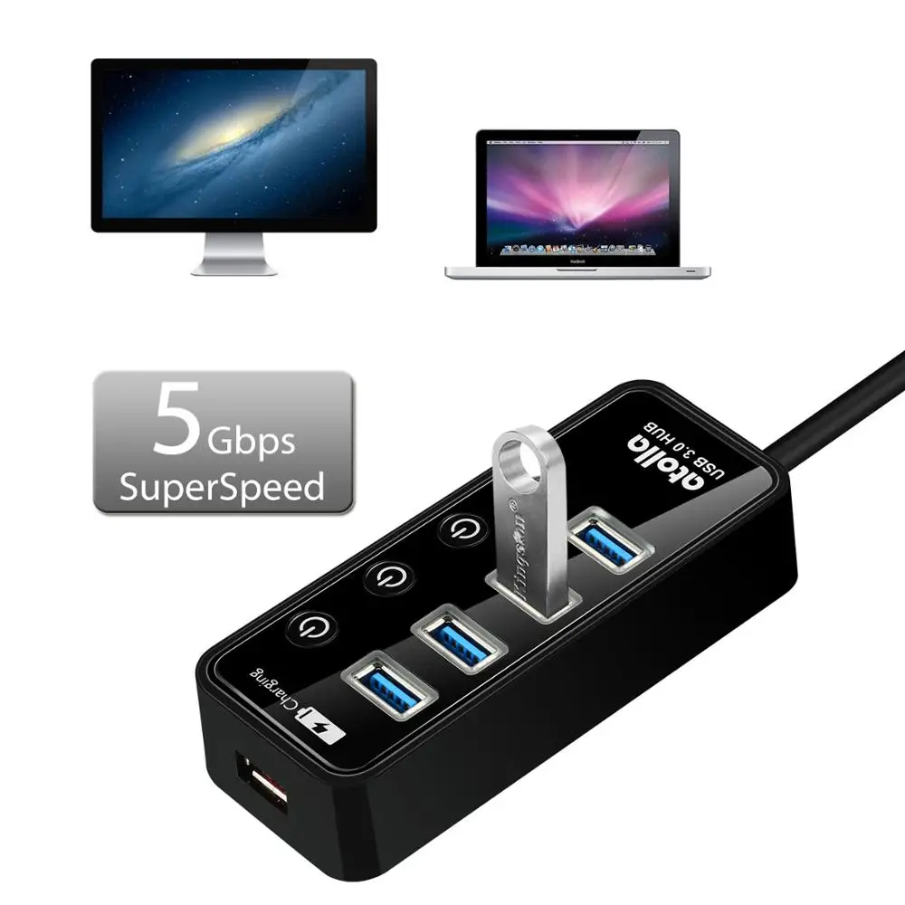 Atolla usb 3,0 концентратор с адаптером питания, 4+ 1 передачи данных и зарядки многопортовый, высокоскоростной 5 Гбит/с USB разветвитель для MacBook Air