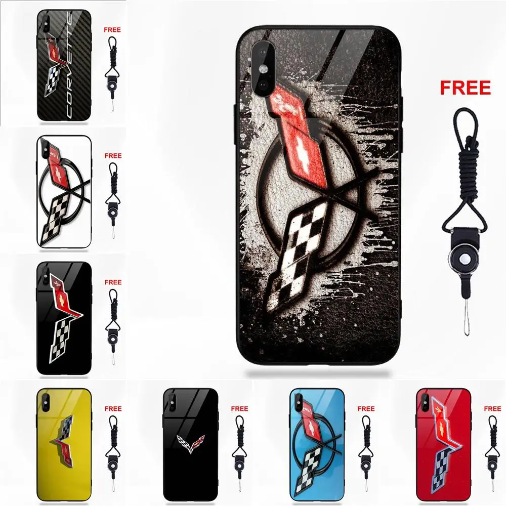 

Design Silicone TPU Frame Tempered Glass Cell Phone Case For Corvette Logo For Apple iPhone X XS Max XR 5 5C 5S SE 6 6S 7 8 Plus