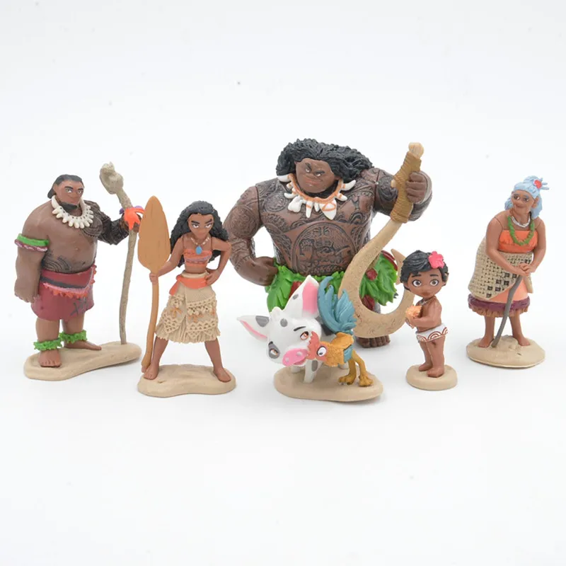 

Disney Cartoon Movie Moana 6pcs/set 6-12cm Moana Princess Maui Chief Tui Tala Pua PVC Action Figure Decoration Toys For Children
