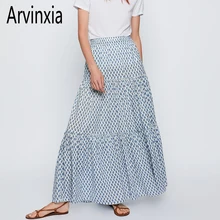 Arvinxia ZA, сексуальная однотонная клетчатая юбка с оборками, женская летняя юбка, Новое поступление, лоскутные свободные женские юбки, Модная стильная женская юбка в стиле бохо