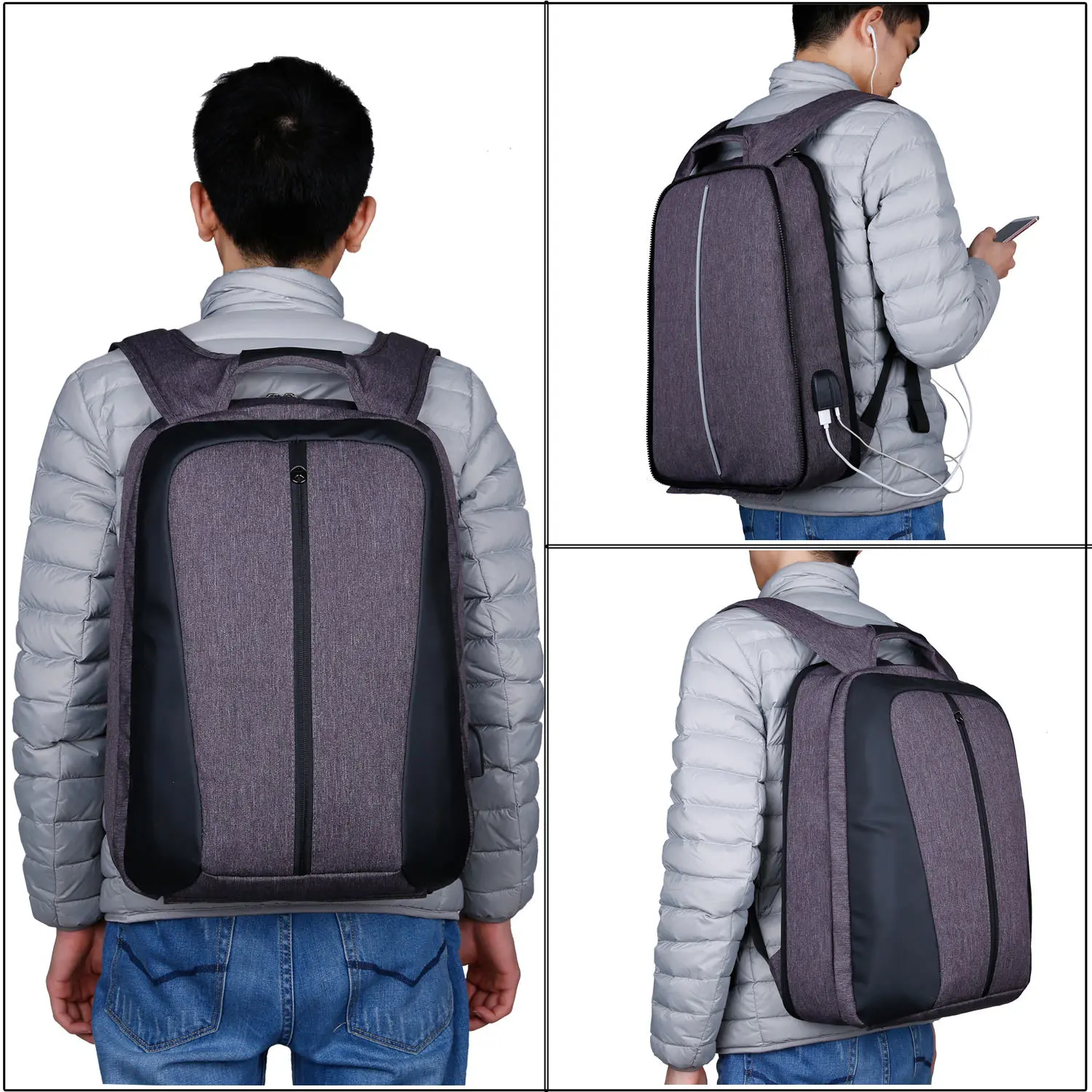 

USB Multifunction Backpack Men 2019 Brief Design Collasiple detachable bag New style solid color Book bag business mochila