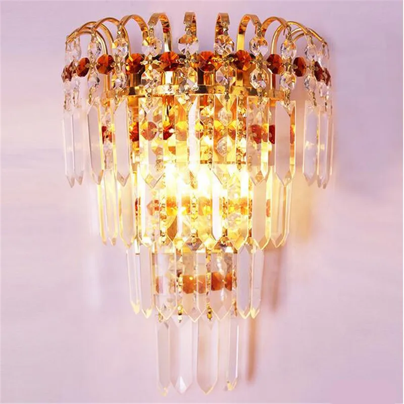 

Modern Fashion Luxurious Golden/Silver K9 Crystal Led E14 Wall Lamps For Aisle Stair Living Room Bedroom 1266