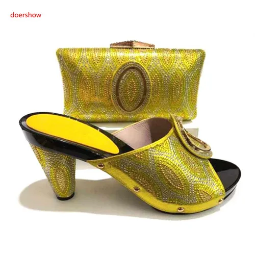 

doershow Italian Ladies Shoes and Bags To Match Set Decorated with Rhinestone Nigerian Shoes and Matching Bags Party Shoe HA1-22