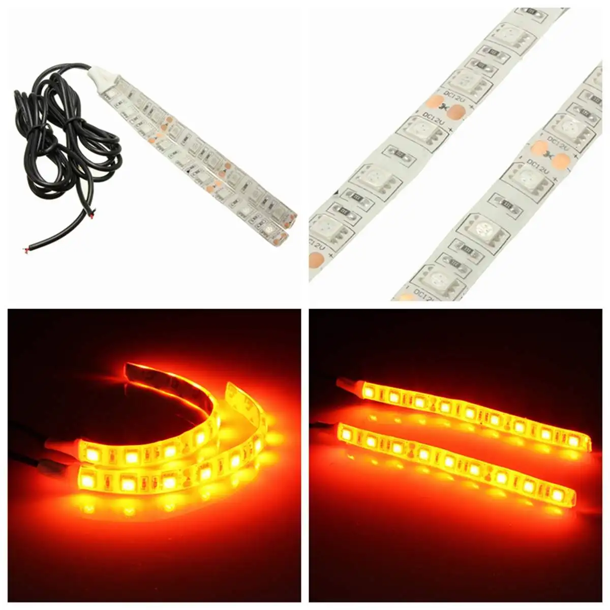 

Pair Universal Motorcycle Flexible Light Strips 5050 SMD LED Turn Signal Indicator Strip Light Amber Lamp