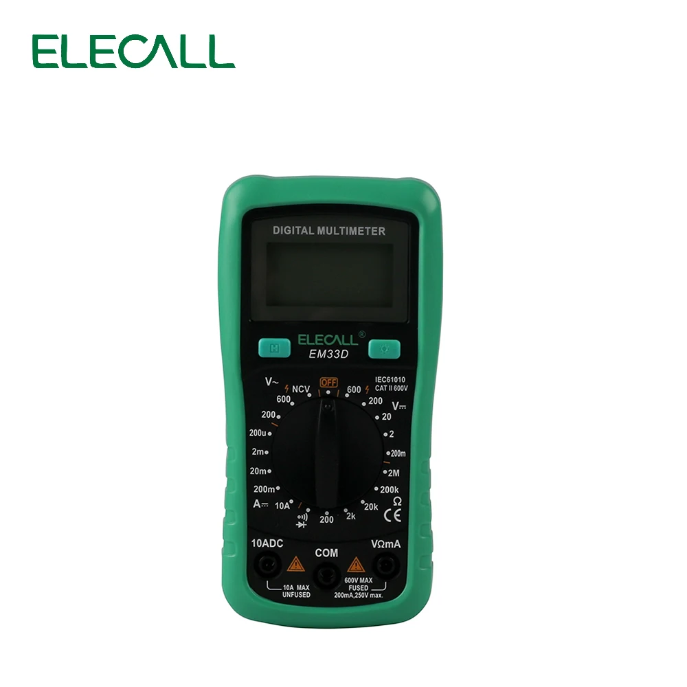 

ELECALL 3 1/2 Multimeter EM33D AC/DC 600V 1999 Counts Backlight Data Hold NCV Voltage Detection Overload Protection