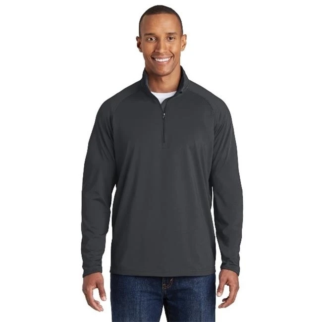 Sport-Tek ST850 Mens Sport-Wick Stretch 1 by 2 Zip Pullover Charcoal Grey - Large