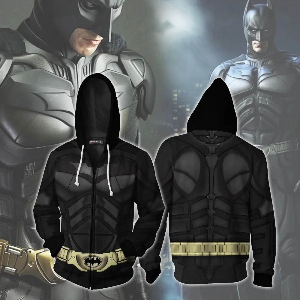 

2019 Batman cosplay costume 3D Print Dark Knight Batman Sweatshirts Hoodies Fashion Avengers 4 Cosplay Zipper hooded Jacket