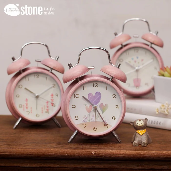  Creative retro table clock bedside alarm clock student's desktop super-quiet study bedroom clock ta - 32424059102