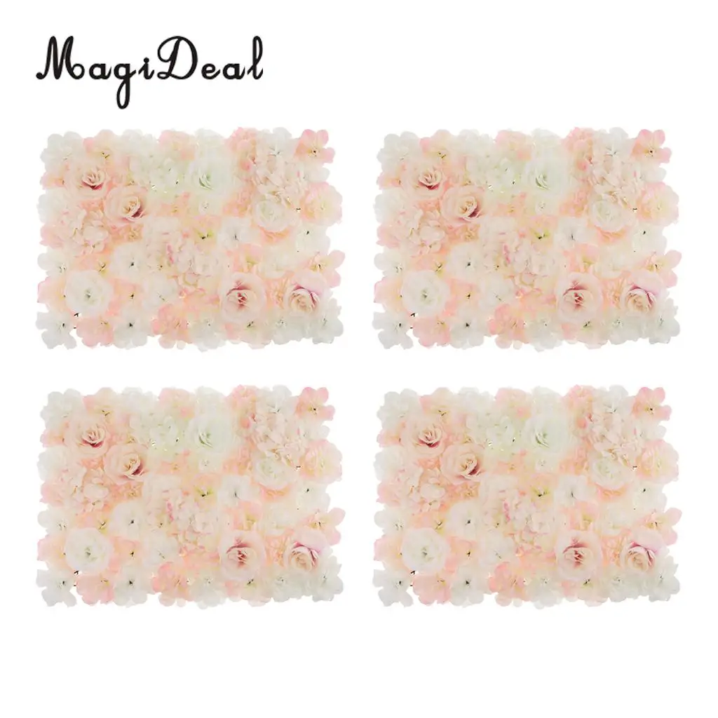 4pcs/Set Artificial Rose Hydrangea Flower Wall Panel Main Road Pillar Wedding Venue Decor White and Champagne