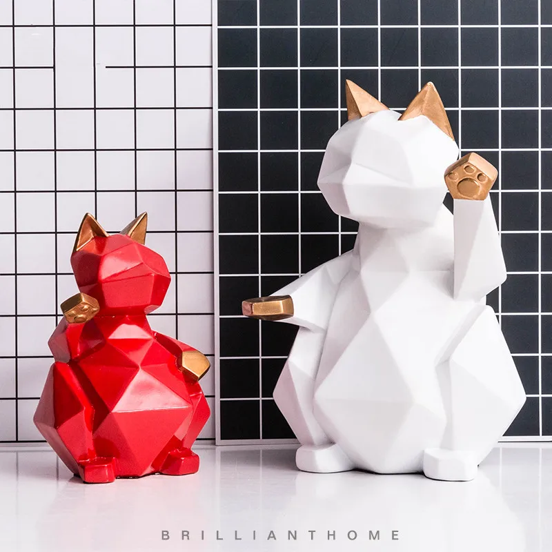 Современный абстрактный Черный Lucky скульптура кошки геометрический смолы