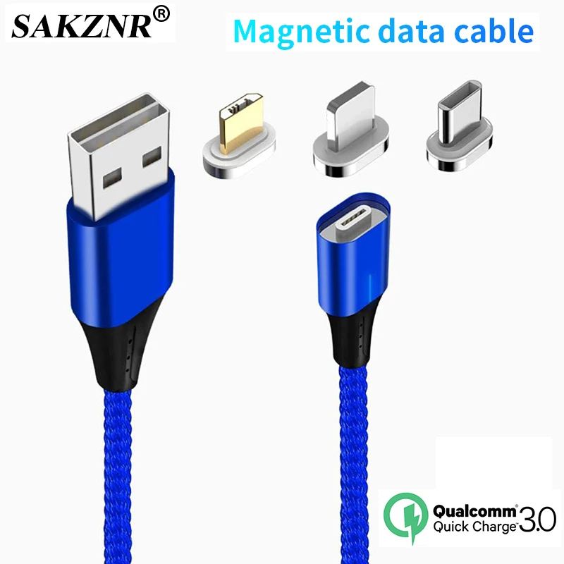 

3A Fast Magnetic Charging Cable For iPhone XR XS MAX X 8 7 6 Plus Mobile Phone Magnet Charger Micro USB Type C Data Cables Wire