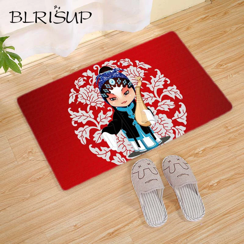 

BLRISUP Chinese Characteristics Peking Opera Printed Floor Mat Non-slip Doormat Anti-slip Bathroom Mats Rugs For Entrance Door