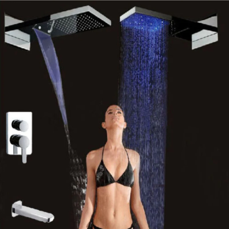 

Wholesale And Retail Promotion Large 22" LED Waterfall Rain Shower Head Bathtub Faucet Spout Shower Mixer Tap