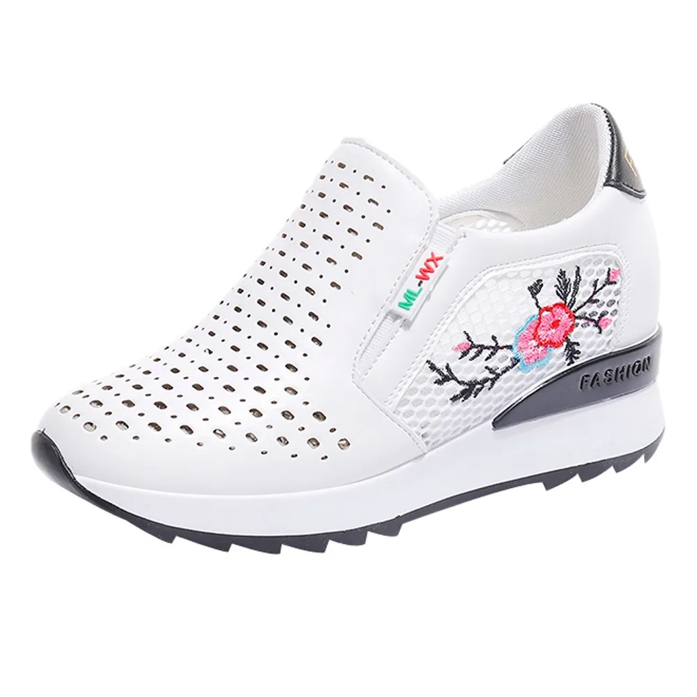 

Embroidered Leather Platform Evelator Shoes Women Swing Wedge Inner Increase Casual Shoes Platform Shoes