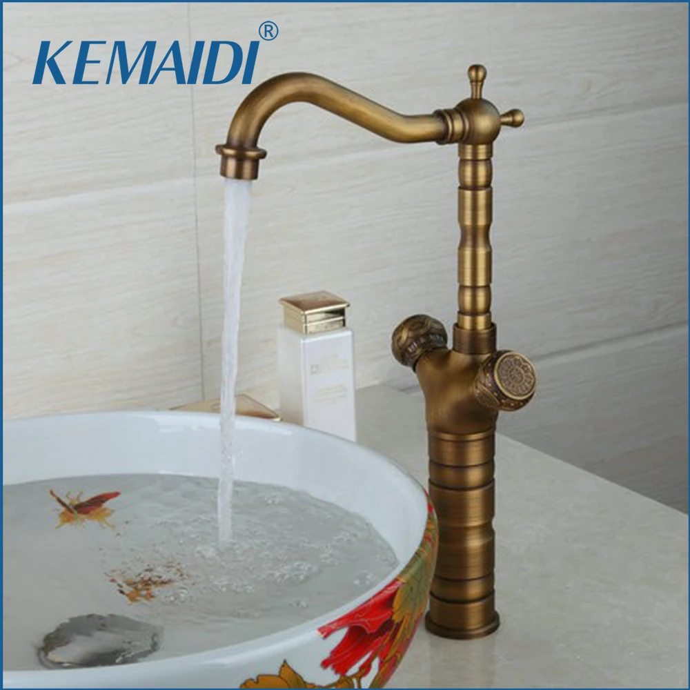 KEMAIDI Bathroom Sink Mixer Faucet Tall Antique Brass Double Handles