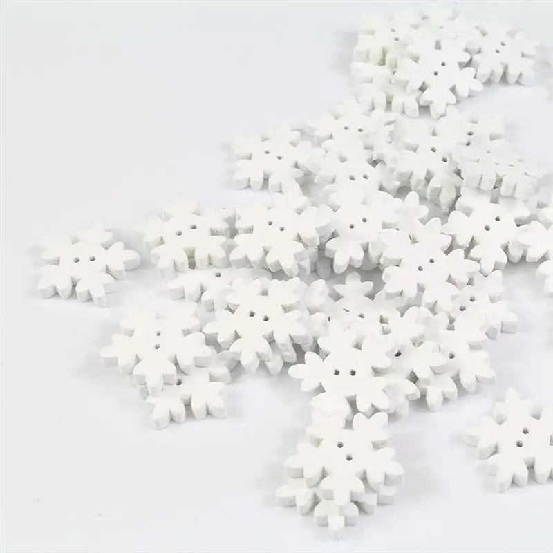 50pcs Christmas Holiday Wooden Collection Snowflakes Buttons Snowflakes Embellishments 18mm Creative Decoration