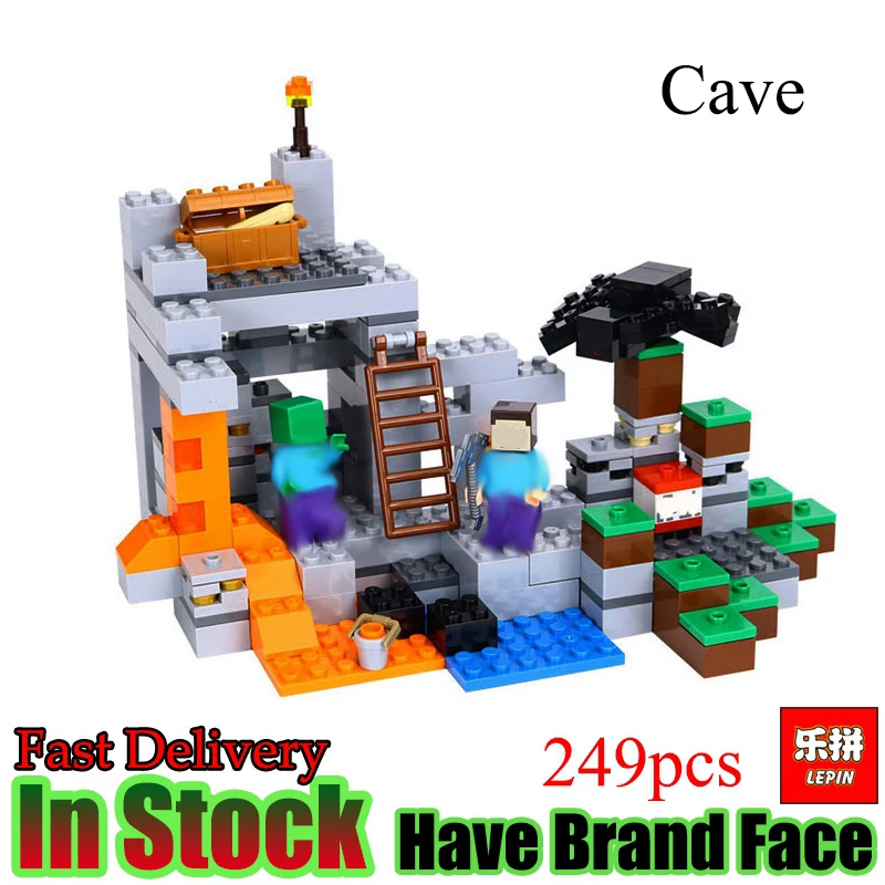 

Lepin Minecraft 249pcs The Cave My World Model kits action anime figures Building Blocks Bricks fun Toys For Children
