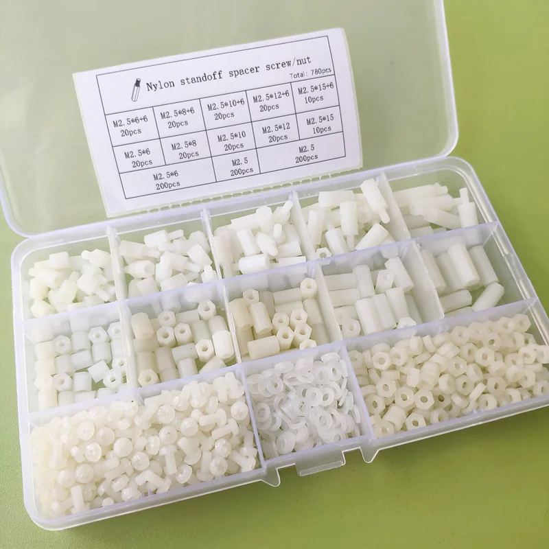 780PCS M2 M2.5 M3 여성 남성 육각 나일론 스탠드 오프 스페이서 열 PCB 마더 보드 고정 플라스틱 간격 나사 키트