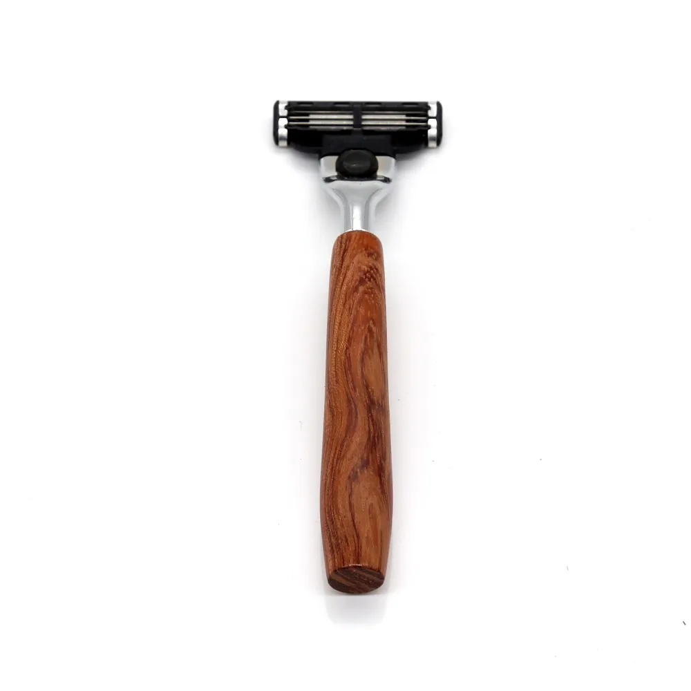 

Man Shaving Safety Razor Straight Beard Razor with Wood handle 3-layer Blades