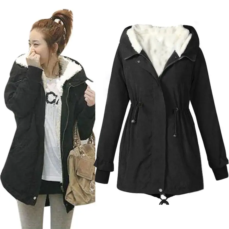 

CharmDemon Ladies Hooded Parka Fleece Top Size M-XXXXXL Winter Warm Womens Long Jacket Coat dr5