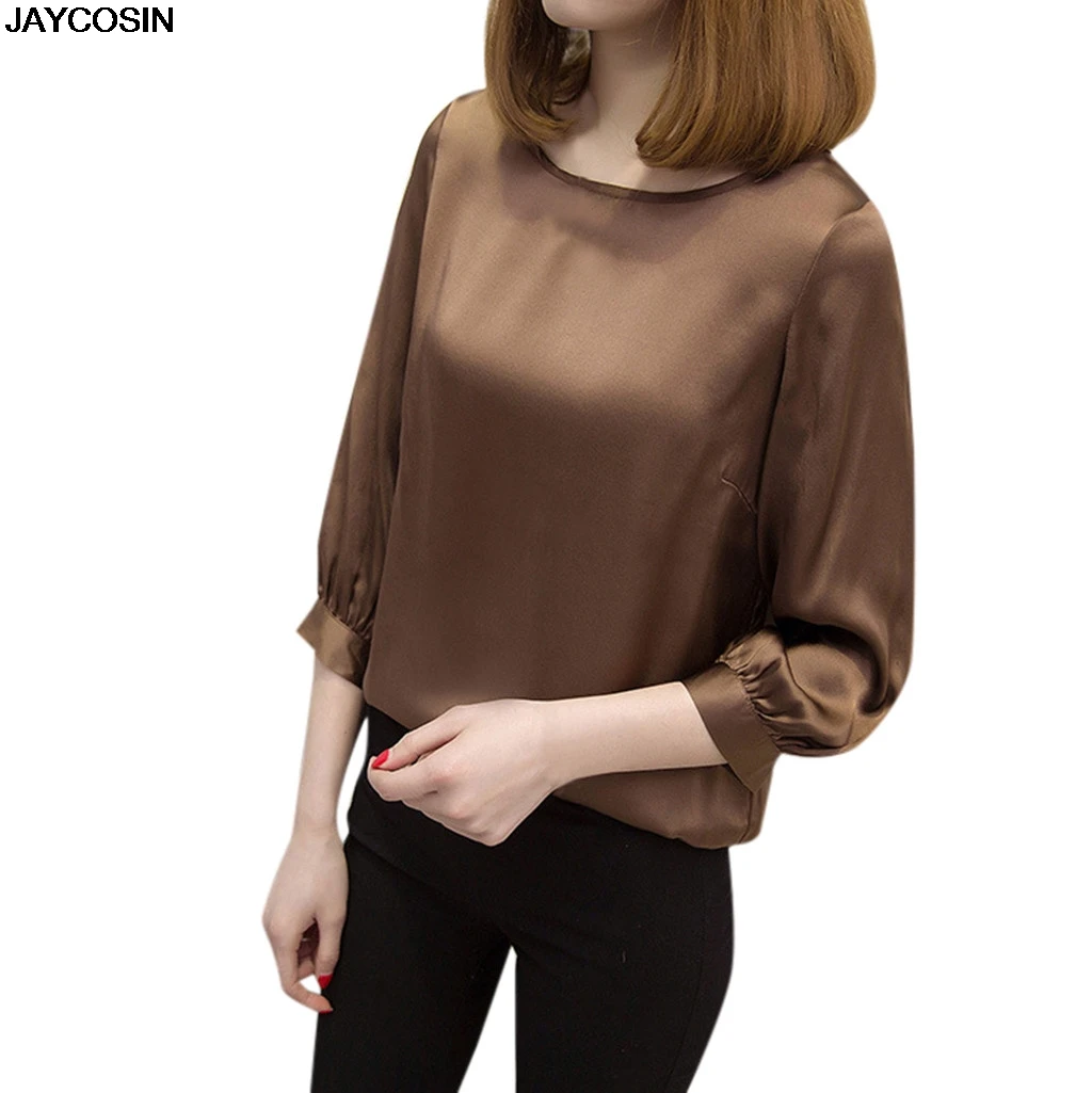 

JACOSIN 2019 Women's Blouse Ladies Brief Office Fashion Work Wear O Neck Shirts Three Quarter Sleeve Casual for female Tops 3.18