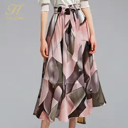 H Han queen/женские шифоновые юбки трапециевидной формы с цветочным принтом и цветочным принтом 2019, летние богемные бандажные юбки с бантиком