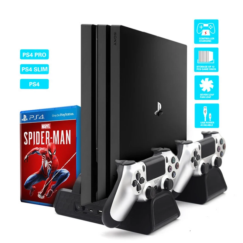 

For Sony PS4/ PS4 Slim/PS4 PRO host PS4 handle Vertical Stand with Cooling Fan Cooler Dual Controller Charger Charging station