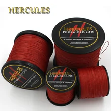 Леска Hercules, 4 нити, красная плетеная леска, шнур, 100 м, 300 м, 500 м, 1000 м, 1500 м, 2000 м, PE, морская, для ловли карпа, плетение