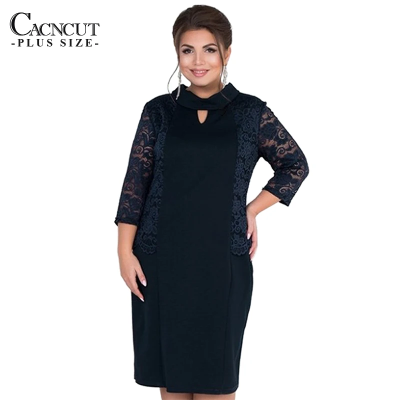 CACNCUT Plus Size Autumn Women Lace Dress Winter Big Large size Casual Office Work Dress Elegant Ladies Party Dress 5XL 6XL