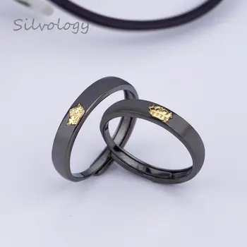 

Silvology Gold Crown Couple Rings 925 Sterling Silver Original Design Color Separation Elegant Texture Birthday Jewelry Gift