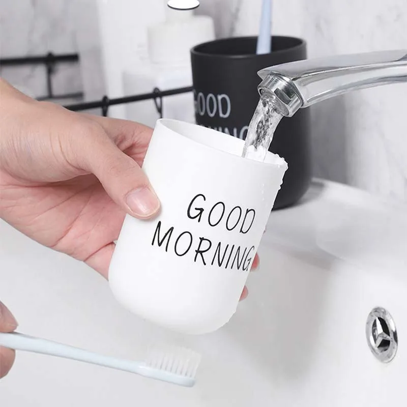 

2019 Modern Fashion Bathroom Tumblers Toothbrush Cup Circular Simple Plain Cup Couple Tooth Cup Good Morning for Adults