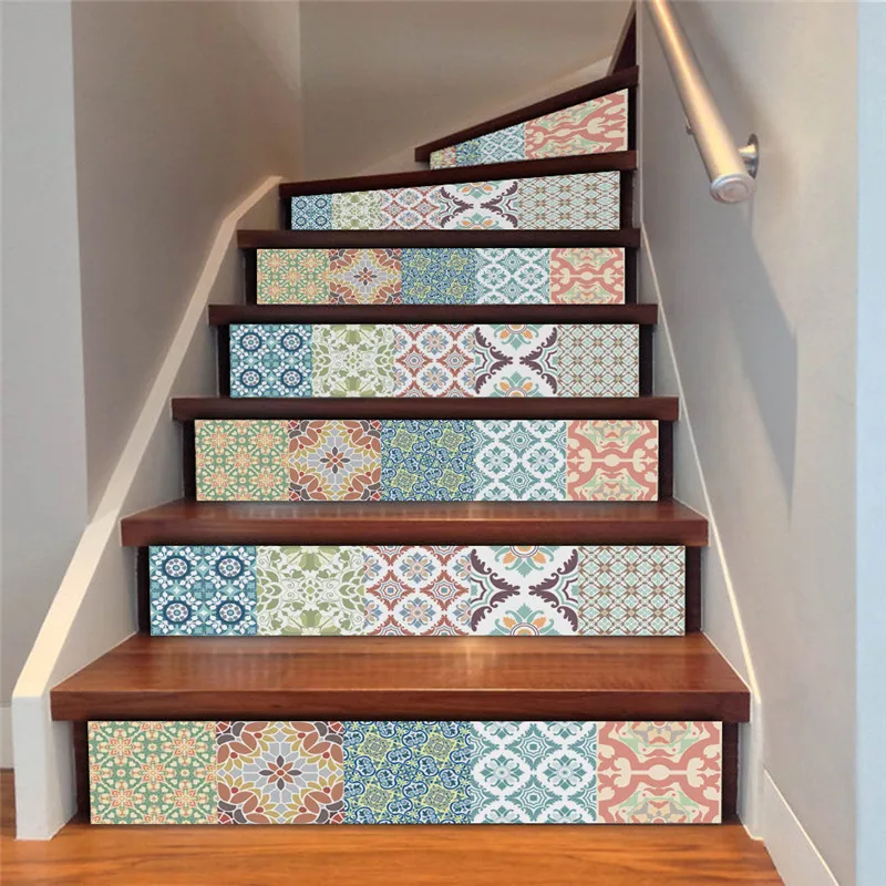 Self adhesive staircase stickers Creative simple DIY Mediterranean