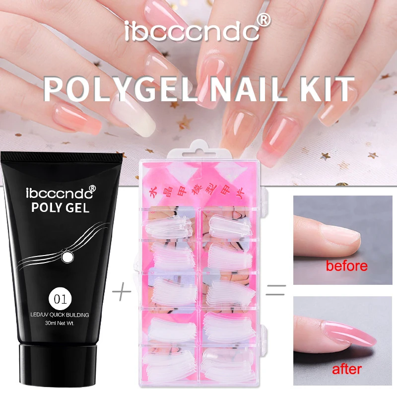 

30g Poly Gel Kit Fast UV Builder Gel Double Use Nail Art Manicure Extension Brush Nail Form Polygel Tools Set + 100pcs nail