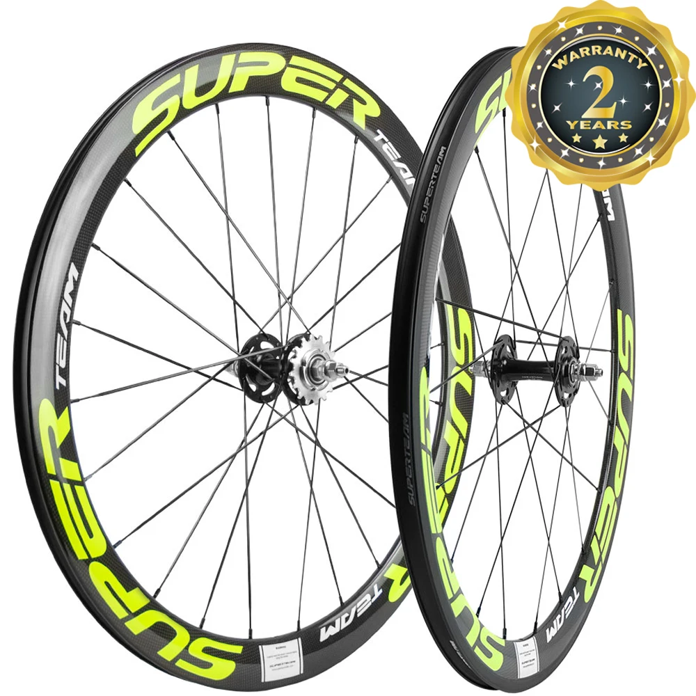 

SUPERTEAM Track Bike Clincher Carbon Wheelset 50mm Fixed Gear Wheels Glossy Finish 17T