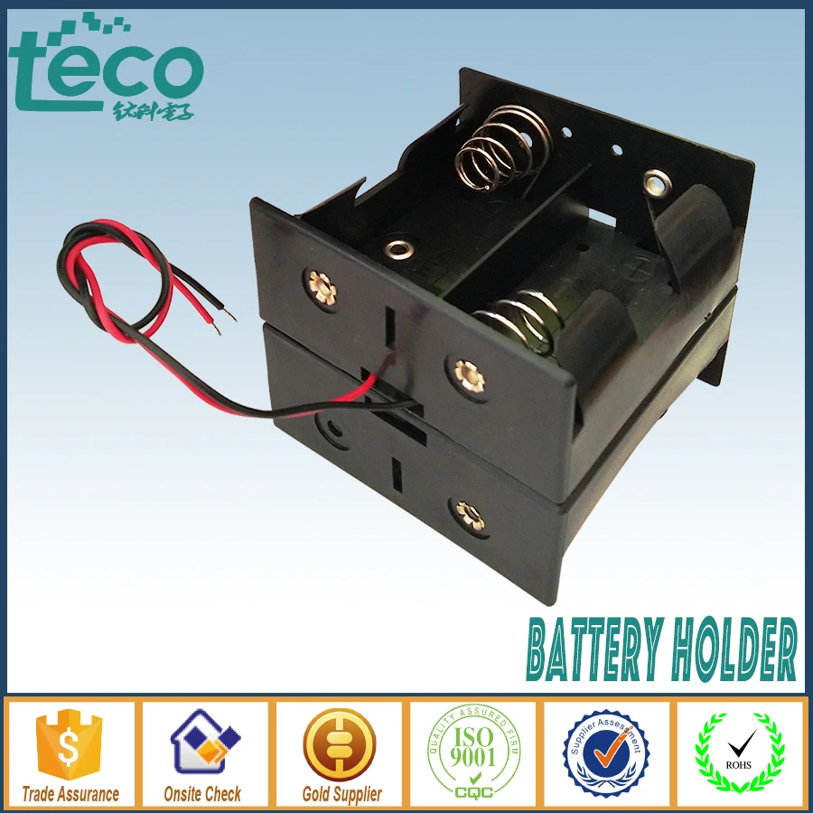 

4 D Battery holder Dual Wire Double Side Spring Loaded Black Plastic Storage Box Wired TBH-D-4E-W