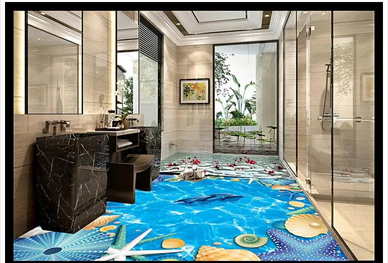 

Custom photo floor wallpaper Blue ocean shell 3 d floor 3d mural PVC wallpaper self-adhesion floor wallpaer