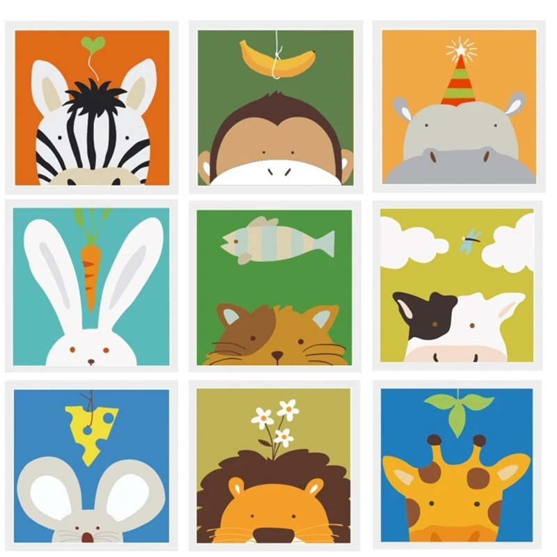 

20*20 framed cartoon animals picture for children acrylic painting by numbers kids brush drawing coloring paint by number