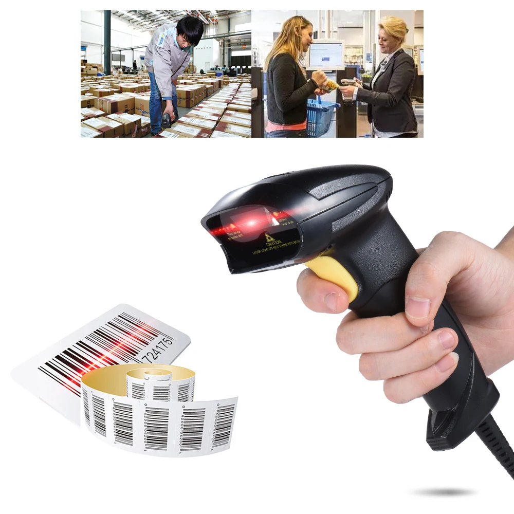 

Aibecy Wired Automatic Handheld Laser Barcode Scanner Reader USB2.0 Wired for Supermarket Library Express Company Retail Store