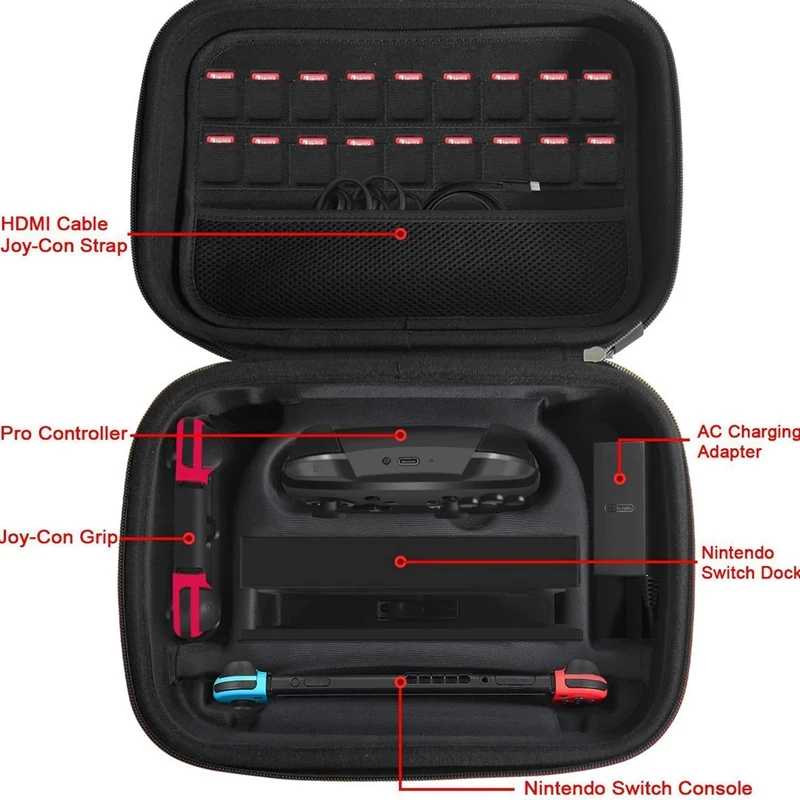  Portable Carrying-All Protective Hard Messenger Bag Soft Lining 18 Games For Switch Game Traveler D