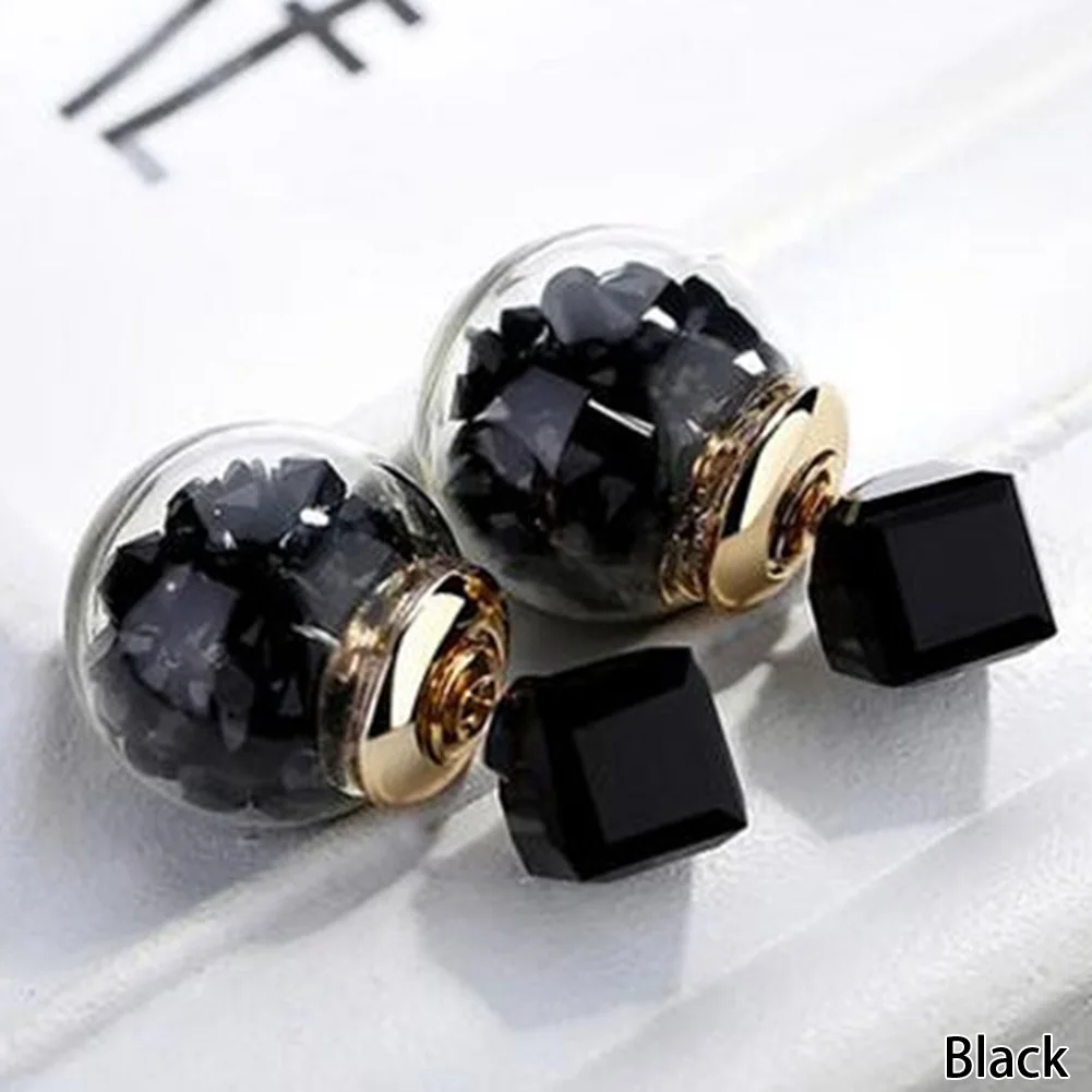 Trendy Women Crystal Ball Double-sided   Earings Glass Bottle With Sand Stud Earrings Women Stud Earring