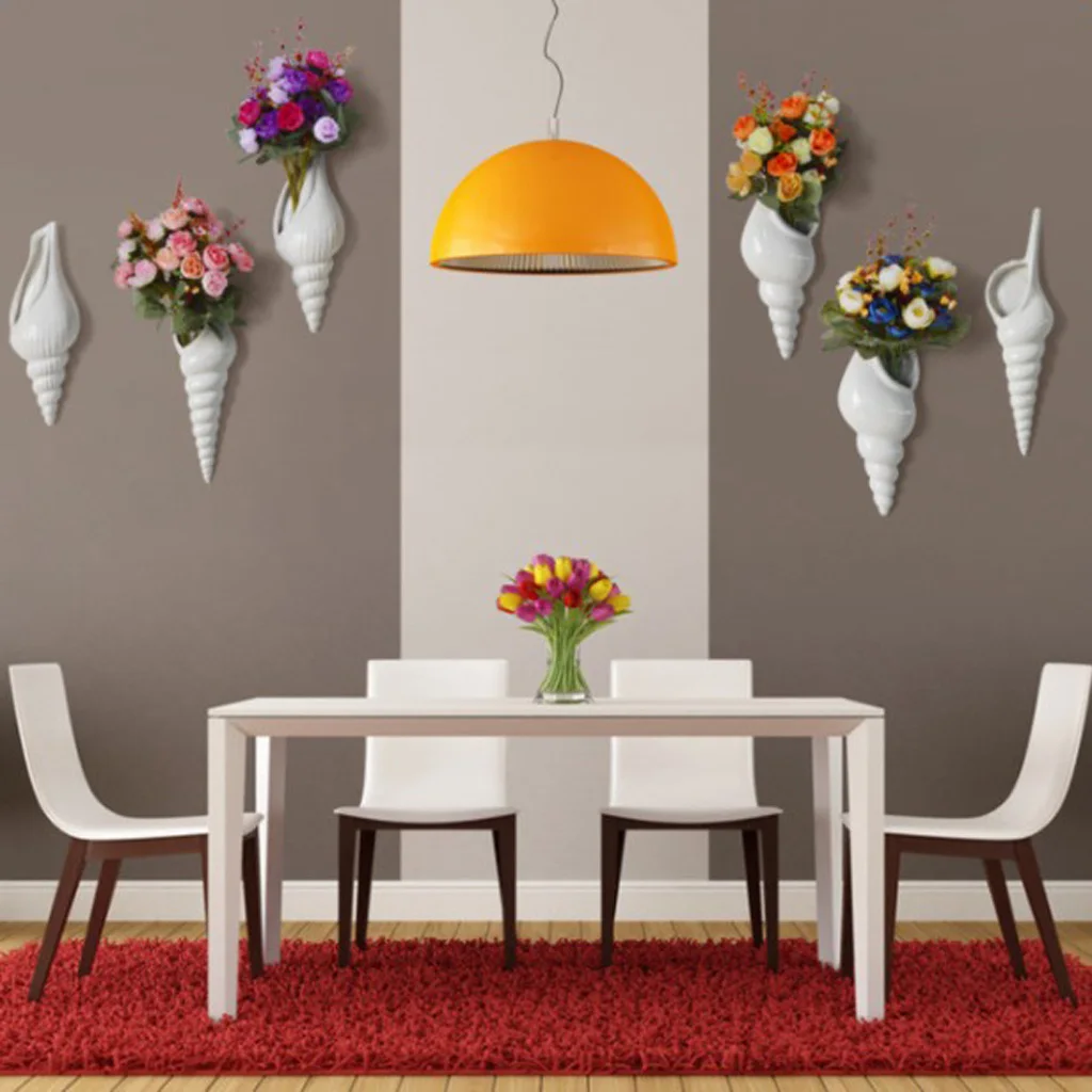 3x Modern White Ceramic Sea Shell Conch Flower Vase Wall Hanging Home Decor