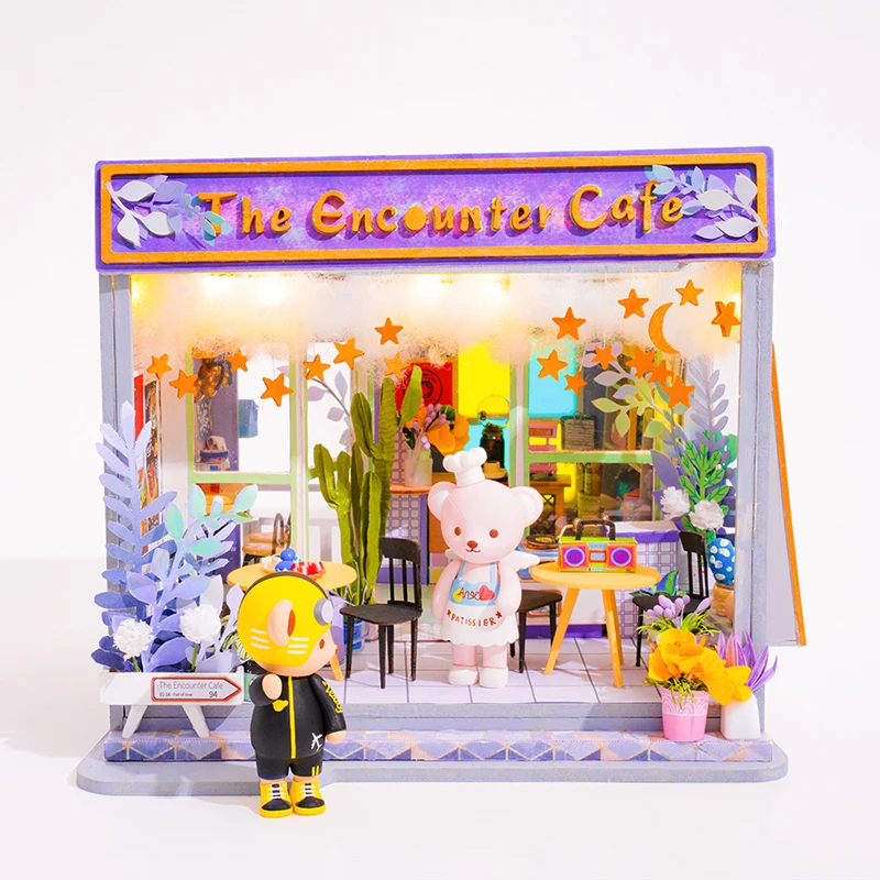 

Robotime DIY Teddy Dollhouse Handmade Miniature Doll House with Led Light Model Building Kits Toys for Adult Drop Shipping TD02