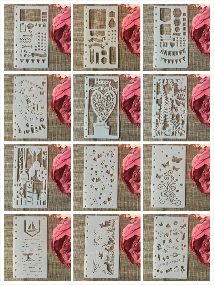 

12Pcs/Set A6 Heart Animals DIY Craft Layering Stencils Wall Painting Scrapbooking Stamping Embossing Album Paper Card Template