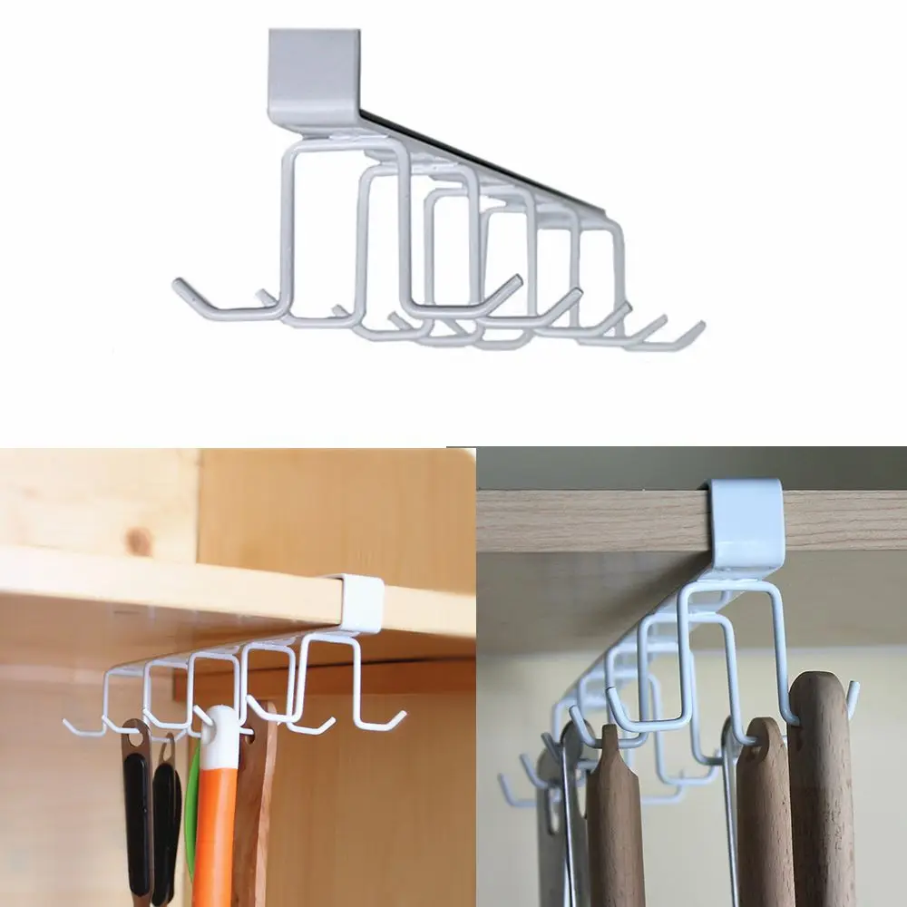 

Metal Cupboard Cabinet Wardrobe Hanger Hooks Coffee Cup Holder Drainer Hanger Closet Under Shelf Double Row 10 hook