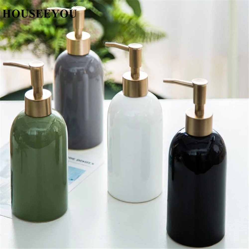 

420ML Solid Color Ceramic Liquid Soap Dispenser Washing Shower Gel Bottle Press Hotel Club Bathroom Shampoo Lotion Bottle