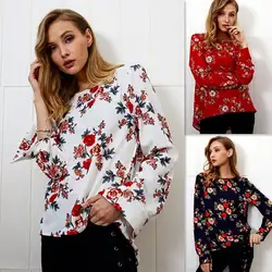 Мода осень Цветочный Шифоновая блузка Для женщин футболка женская офисная блузка корейской Моды Blusas Сорочка Роковой harajuku