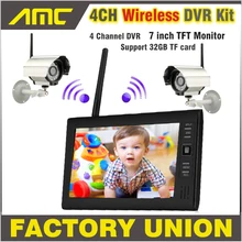 NEW 7 Inch Monitor Wireless CCTV Kit 2.4GHz 4CH Channel CCTV DVR 2PCS Wireless Cameras Audio Night Vision Home Security System